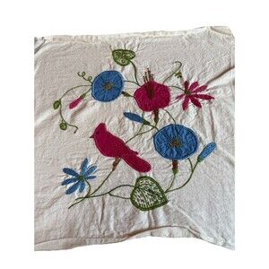 Vtg HAND APPLIQUE AND HAND EMBROIDERY Pillow Panel - Bird Floral